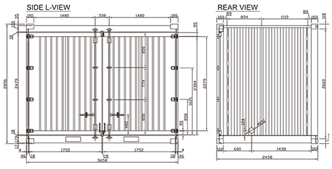 ISO12フィートコンテナ規格サイズ（コンテナ設計図）